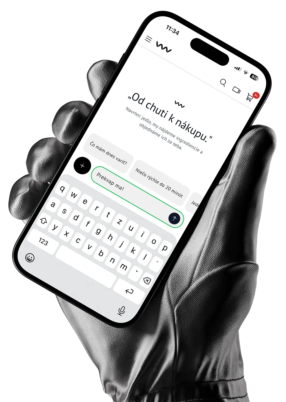Chat s AI, odporúčaný recept, tlačidlo Pridať do košíka